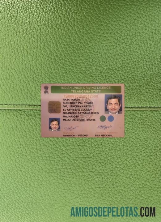 Carta de condução do estado de Telangana na Índia fotolook frente baixar para verificação